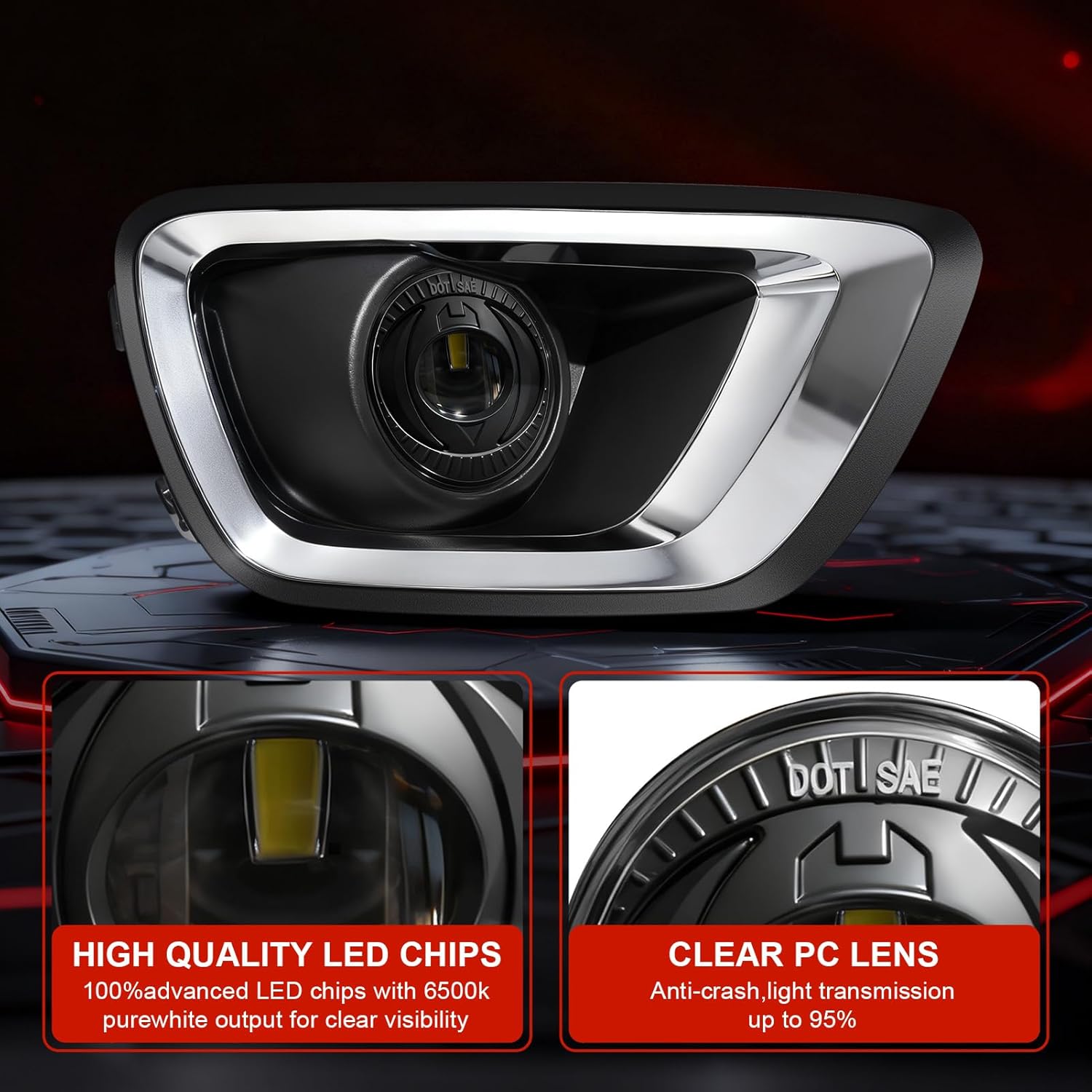 DOT Compliant LED Fog Lights for 2015-2019 Chevy Colorado with Wiring Harness & Switch Clear Lens Plug & Play-2