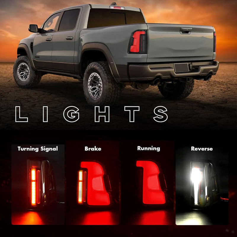 OKSIWA Sequential Full Led tail lights for 2019-2024 Dodge Ram 1500 (without Bilnd Spot) Starting Animated Rear Light Assembly, Dynamic Turn Signal,Brake,Reverse Smoked Not applicable to classic-2