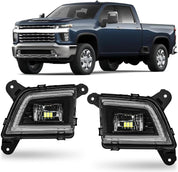 OKSIWA Black Lens with DRL Led Fog Lights Compatible with 2019-2023 Chevrolet Silverado 1500 2500HD 3500HD Upgrade and Modified 1 Pair Led Fog Lamp, Fog Light Assembly, Black B with DRL