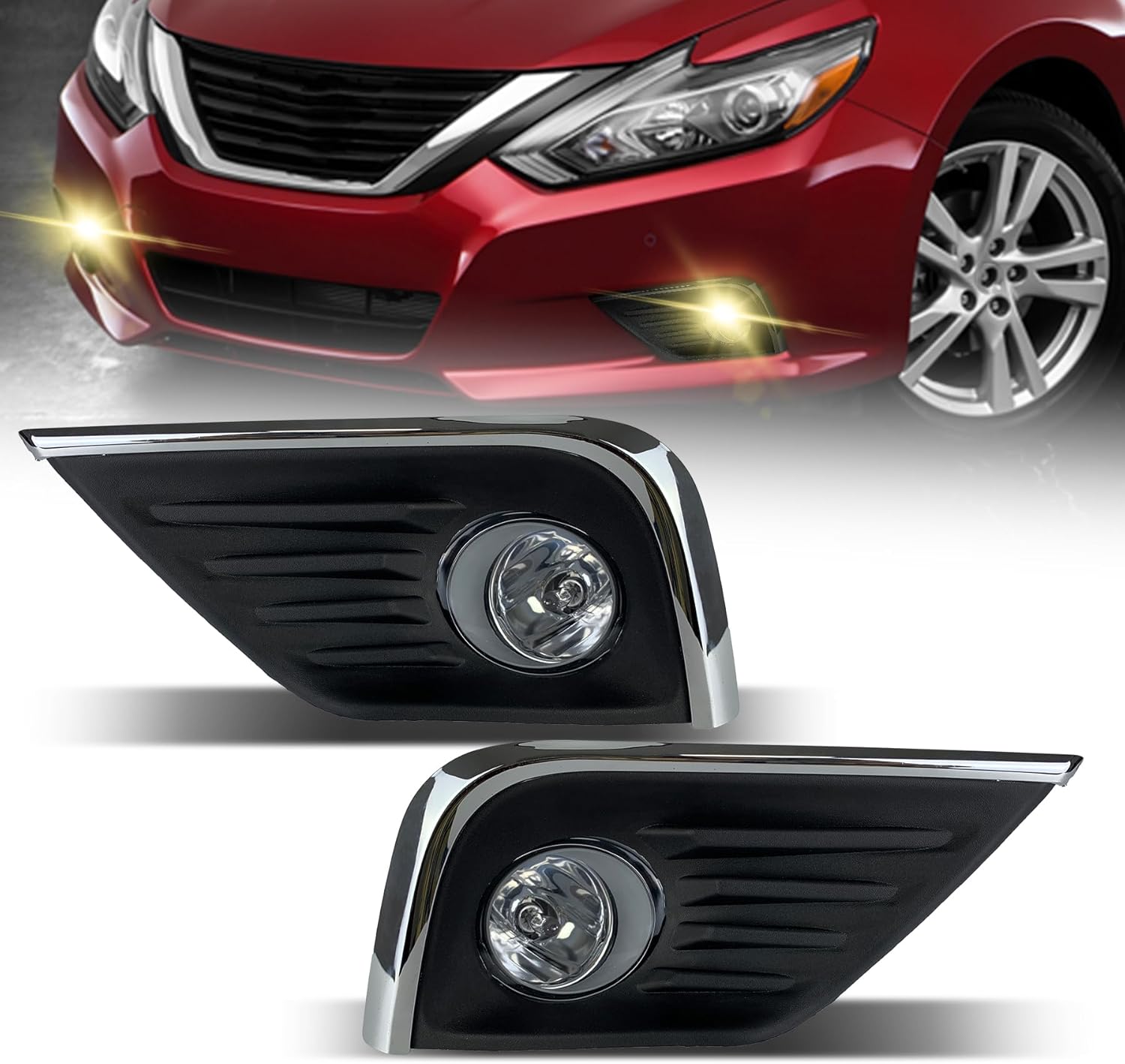 OKSIWA 2 Pcs Fog Lights Assembly Compatible With 2016 2017 2018 Altima Front Bumper Lights Driving Fog Lamps Halogen Bulbs w/Switch and Wiring Kit Clear Lens 1 Pair