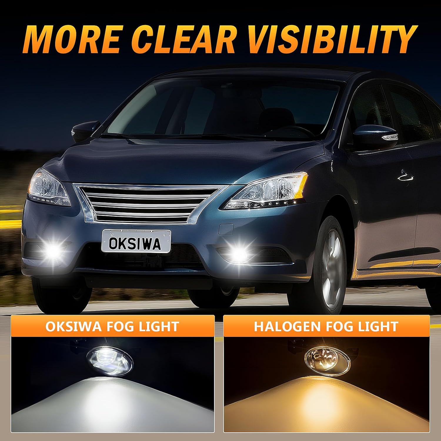 OKSIWA LED Fog Light,Compatible with 2013-2015 Nissan Sentra(Not Fit for SR type),Front Bumer Driving Light Fog Lamp Assembly Kit with Wiring Harness, Switch,Plug and Play