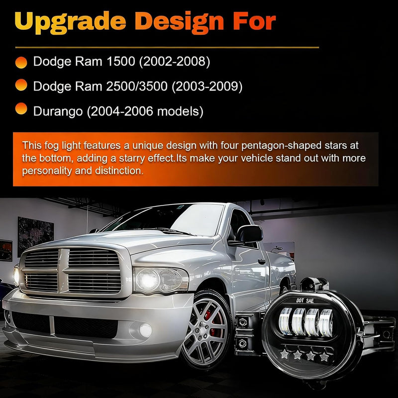 OKSIWA LED Fog Lights for 2002-2008 Dodge Ram 1500, 2003-2009 Ram 2500 3500, 2004-2006 Durango Pickup, Led Fog Lamp Upgrade and Modified - 4 Star-4