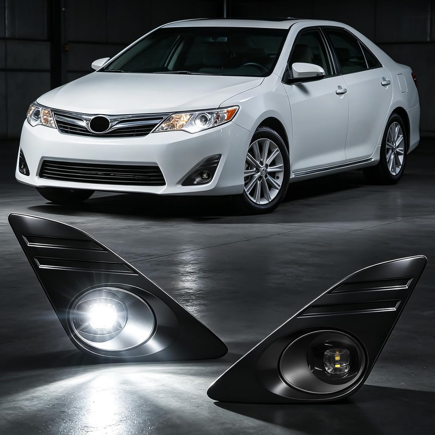 OKSIWA LED Fog Lights-For 2012-2014 Toyota Camry(Not for SE Models), Fog Light Assembly Replacement,Include Switch, Wiring Harness,Plug and Play,Black Bezels-2