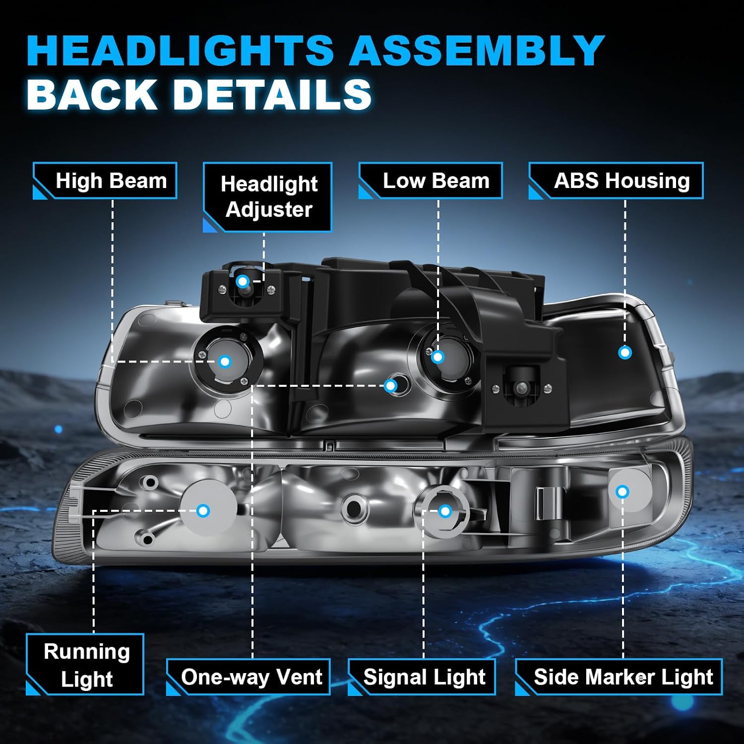 Headlight Compatible with 1999-2002 Chevy Silverado & 2000-2006 Tahoe/Suburban-5