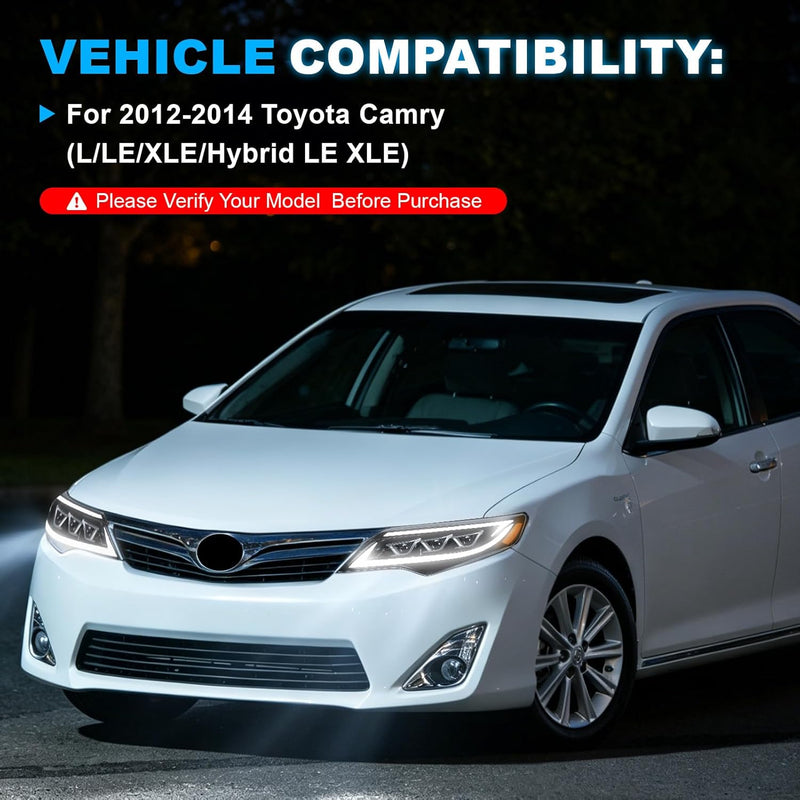 LED Projector Headlights with Startup Animation & Sequential Turn Signal for 2012-2014 Toyota Camry XV50 DRL High Low Beam Clear Lens Waterproof Plug & Play 1 Pair-6