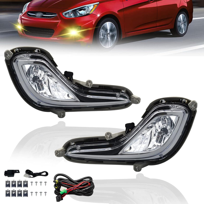 OKSIWA Fog Lights Fit For 2012-2017 Hyundai Accent Pair Fog Lights Bumper Lamps Full Kit with Switch and Harness (Clear Lens)-1