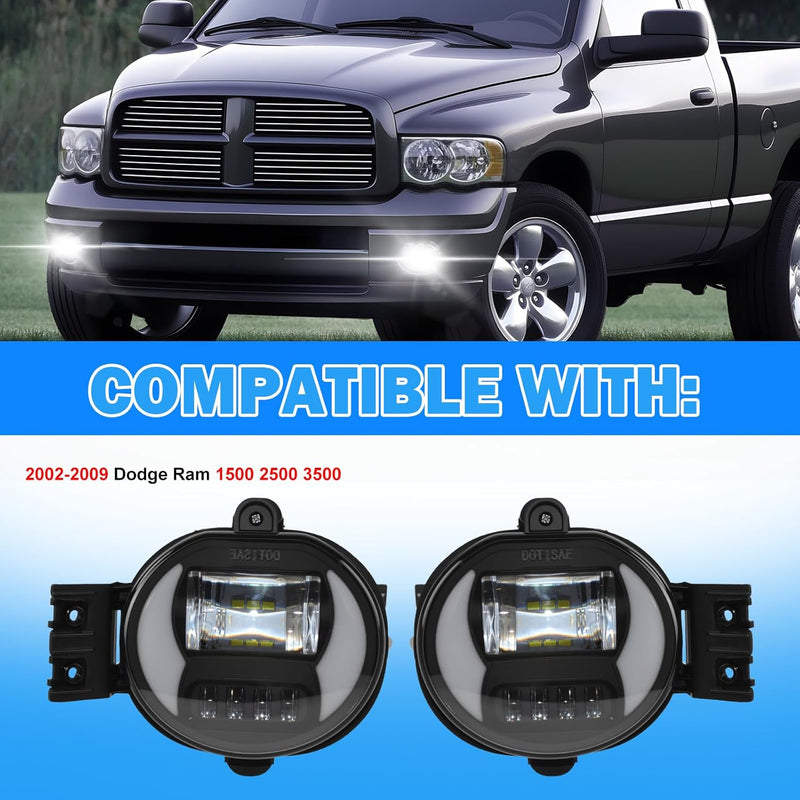 OKSIWA LED Fog Lights Compatible With 2002-2009 Ram 1500 2500 3500/2004-2006 Durango Pickup Truck 2002-2008 Ram Front Bumper Driving Fog Lamp 1 Pair of Fog Lights Clear Lens-3