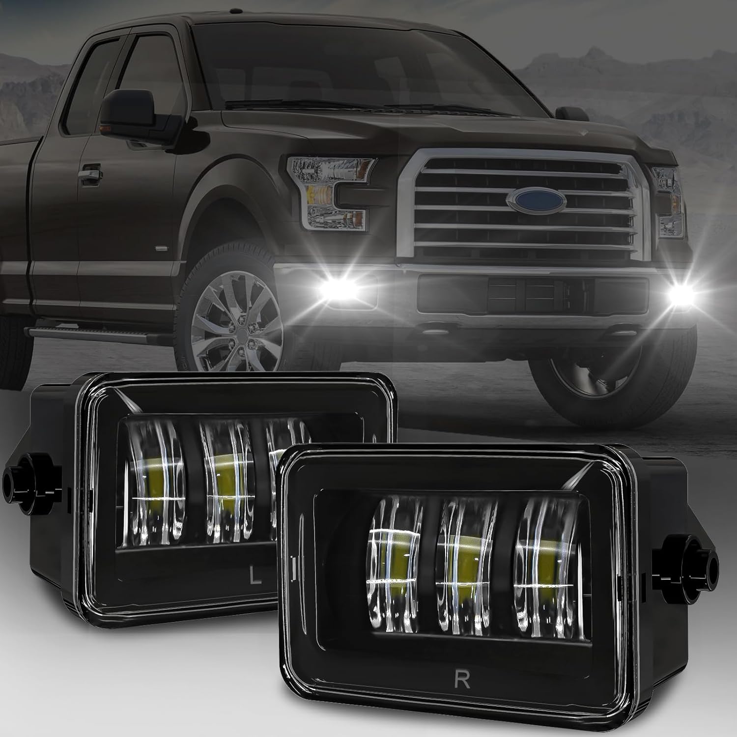 OKSIWA LED Fog Lights For 2015 2016 2017 2018 2019 2020 Ford F-150 Bumper Driving Fog Lamps Set Assembly Kit 1 Pair (Clear Lens)-1