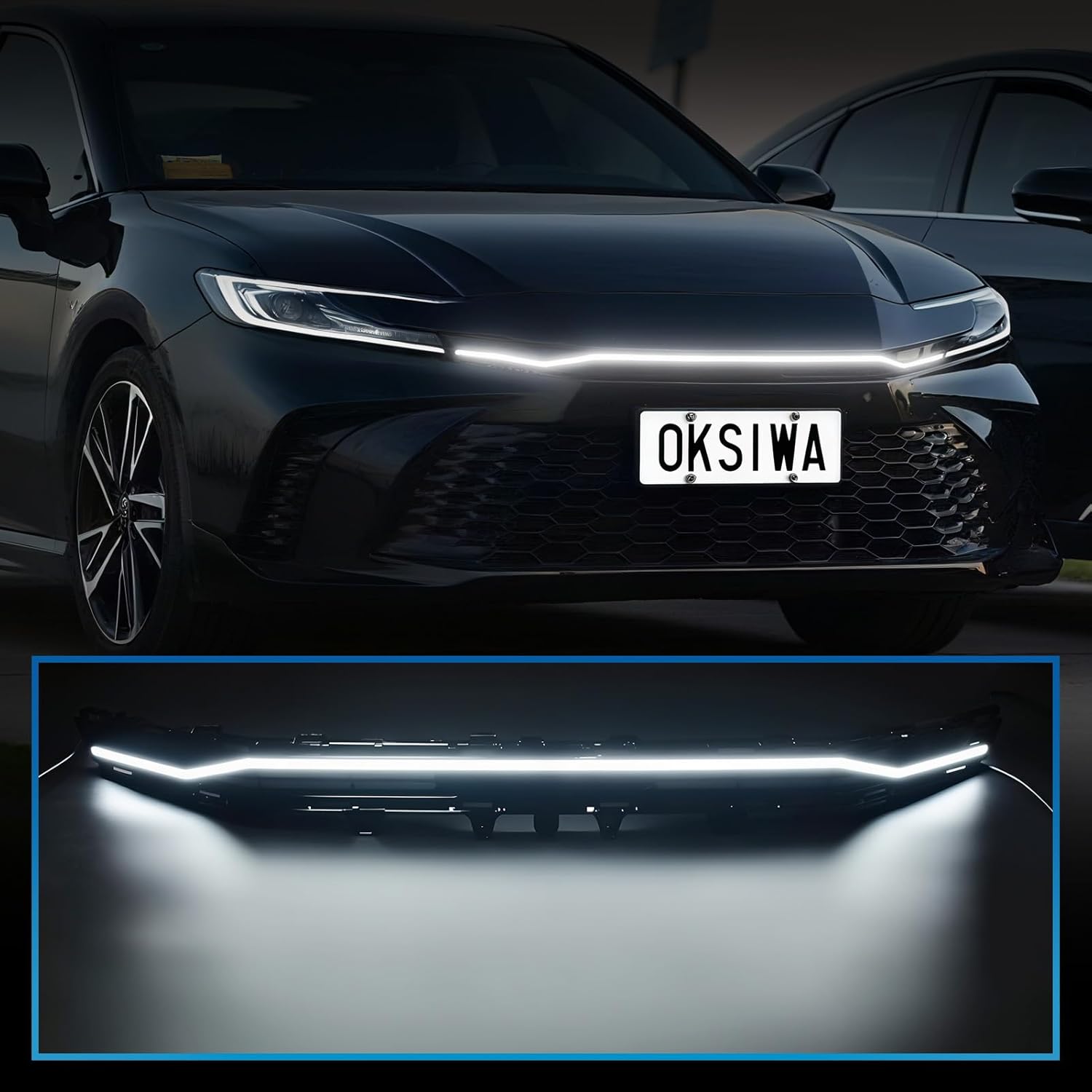 OKSIWA Sequential LED Middle Grille Light For 2025-2026 Toyota Camry SE/XSE, with Starting Animation, Dynamic Turn Signal,White Daytime Running Lights, Front Driving Hood Light