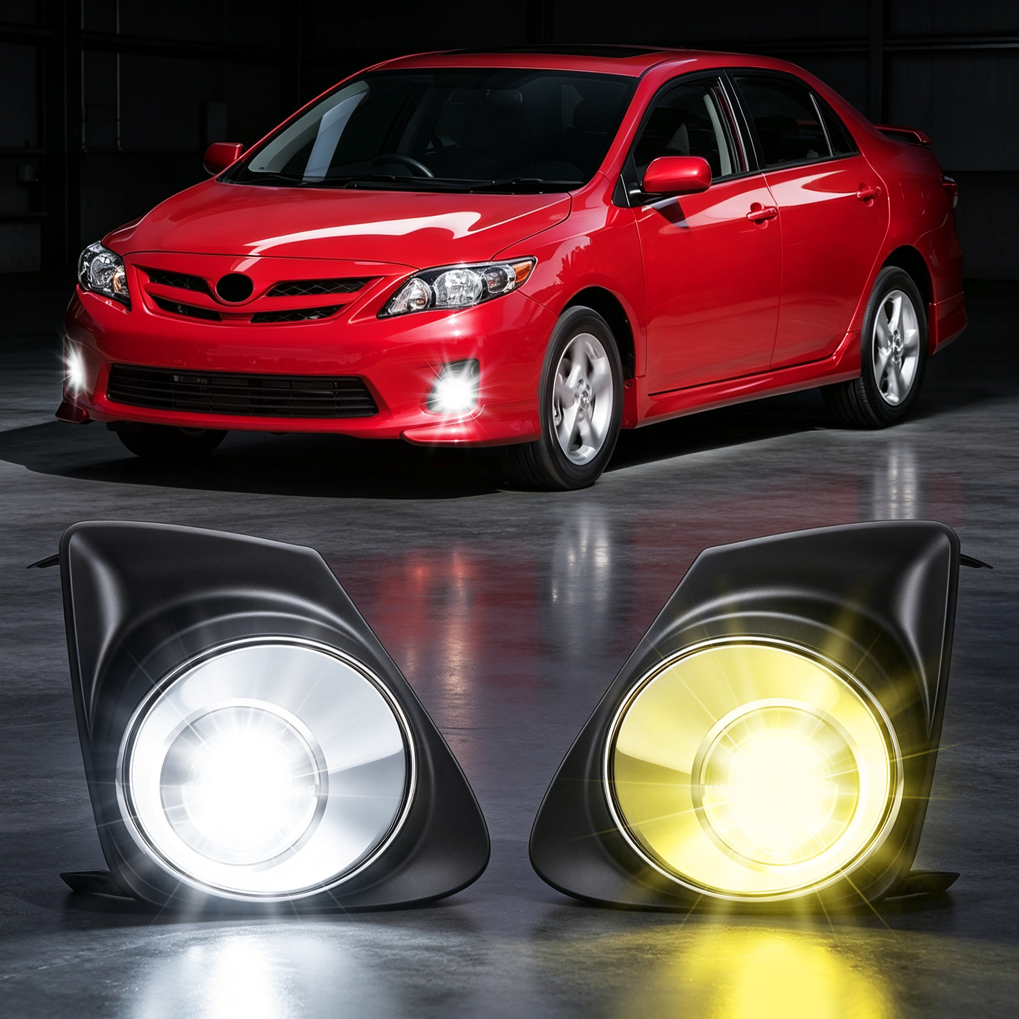 DOT Approved LED Projector Fog Light for 2011–2013 Toyota Corolla, 3-Color Bi-Beam,Brackets Included, 1 Pair