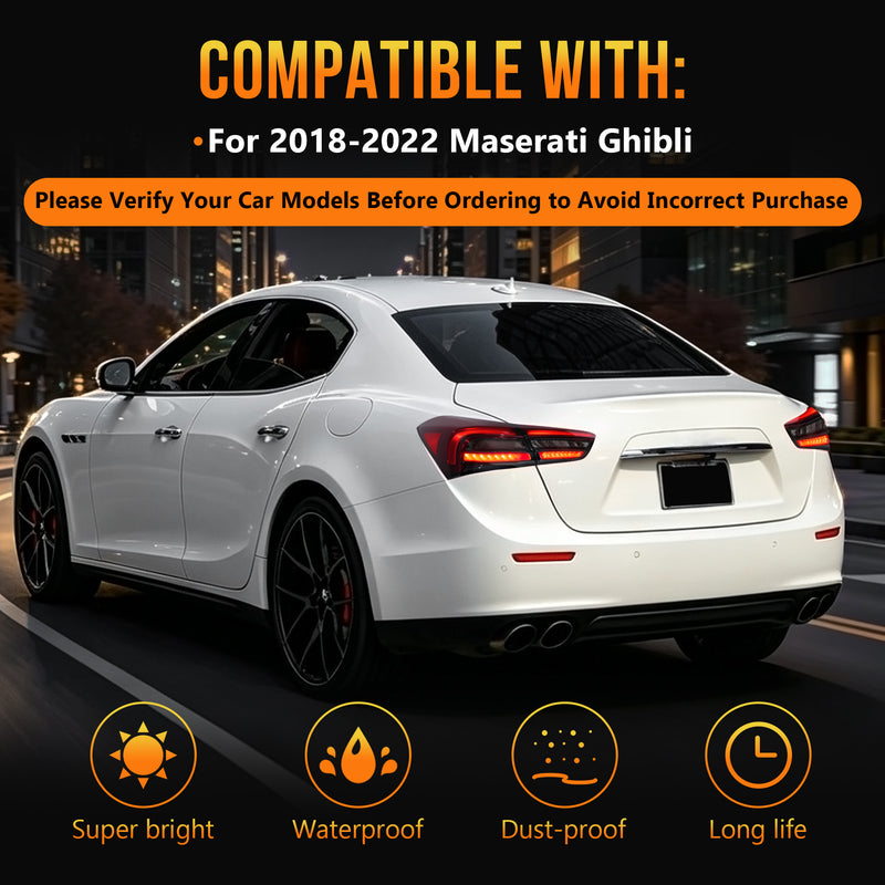 LED Tail Lights with Integrated Rear Fog Light for 2018-2022 Maserati Ghibli Waterproof Plug & Play 1 Pair-3