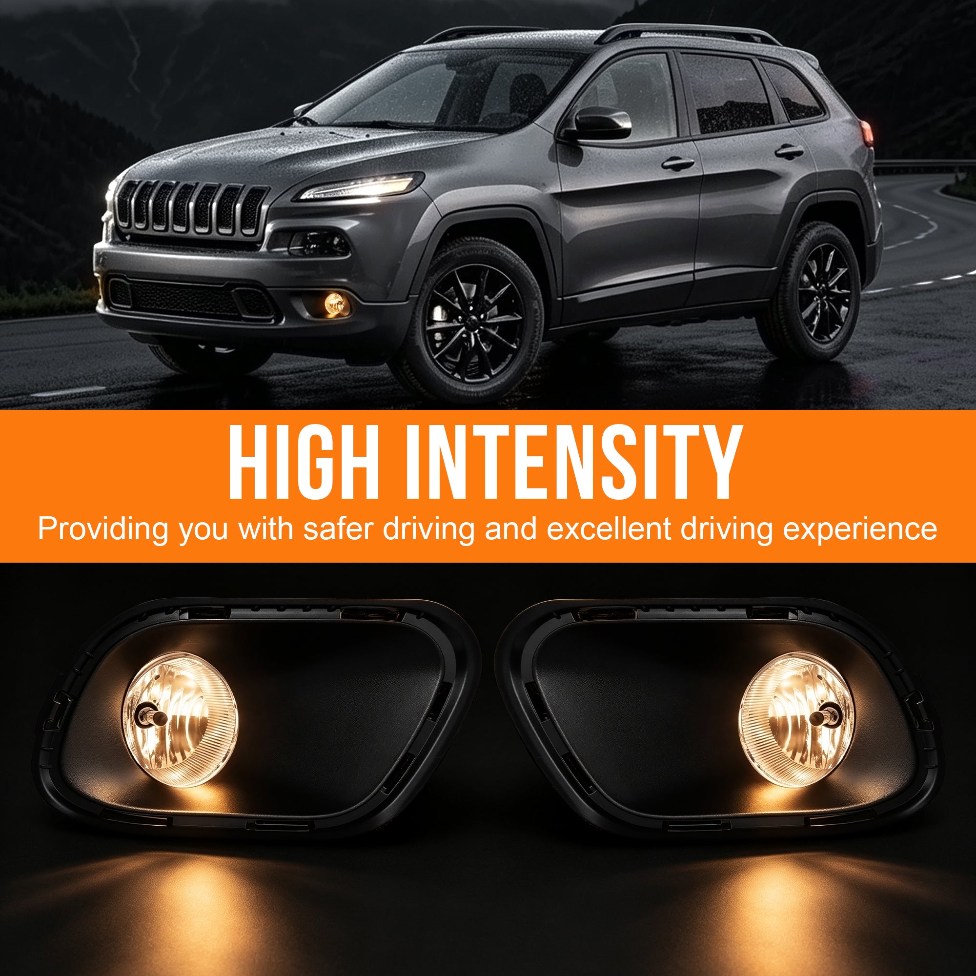 DOT Approved Halogen Fog Light for 2014–2018 Jeep Cherokee, Plug & Play, 1 Pair-2
