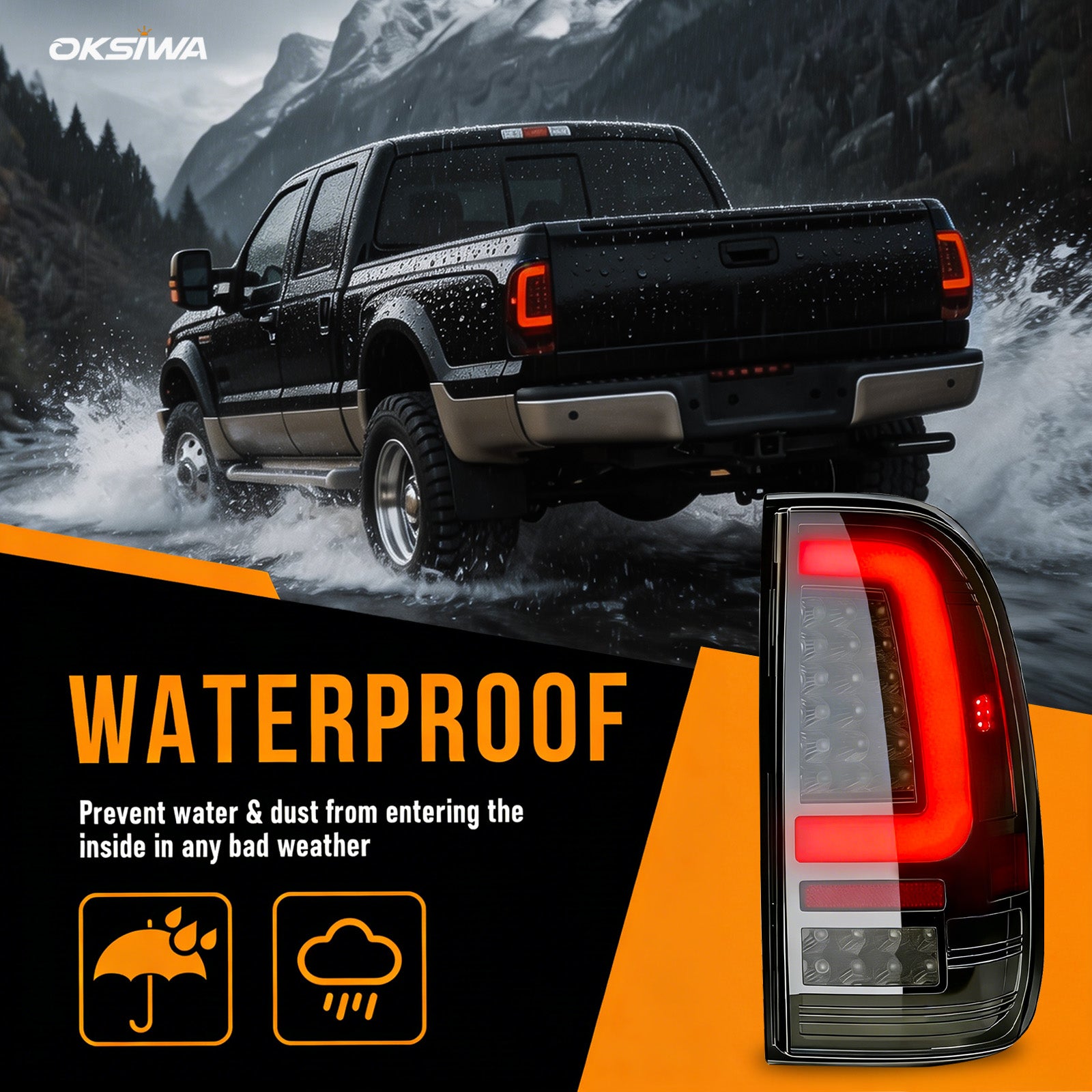OKSIWA C-Shape Full LED Tail Lights for 2008-2016 Ford F250/ F350/ F450 Super Duty, High-Brightness Brake & Rear Lights, Tail Lamp Replacement for Truck, Oem Design,WaterProof-6