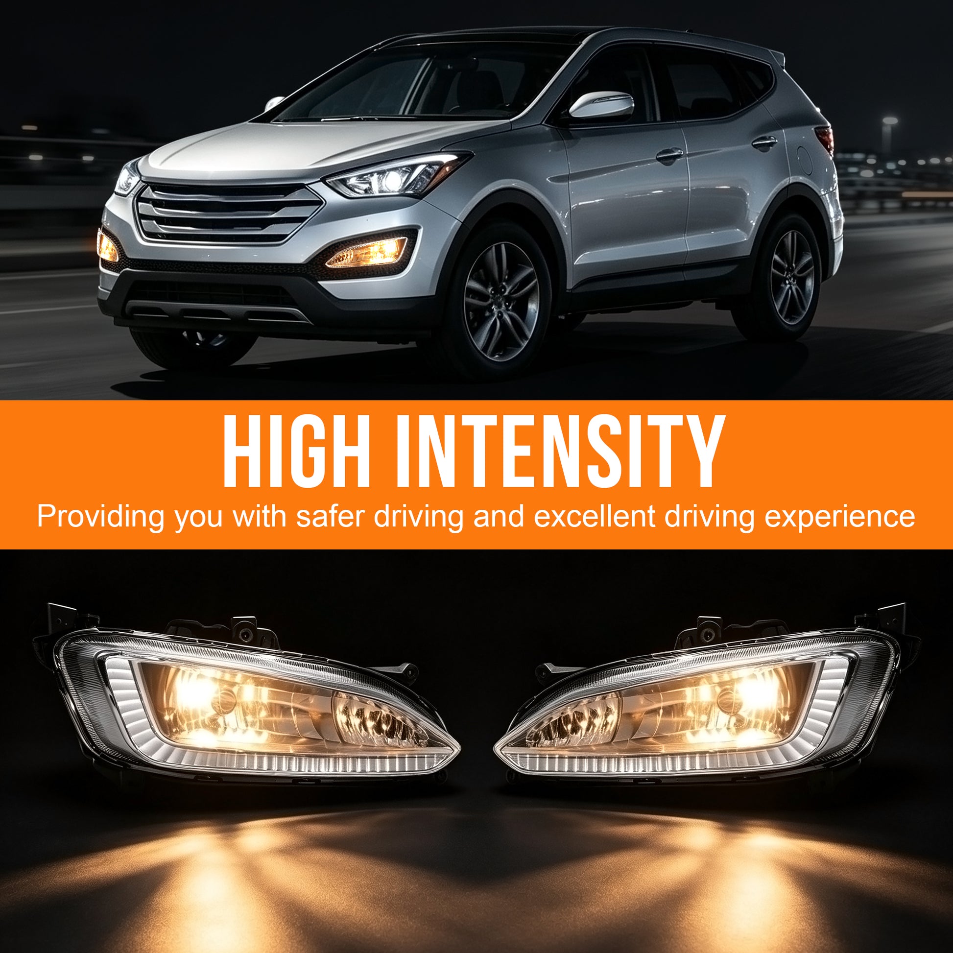 DOT Approved Fog Light for 2013–2016 Hyundai Santa Fe, Plug & Play, 1 Pair-2
