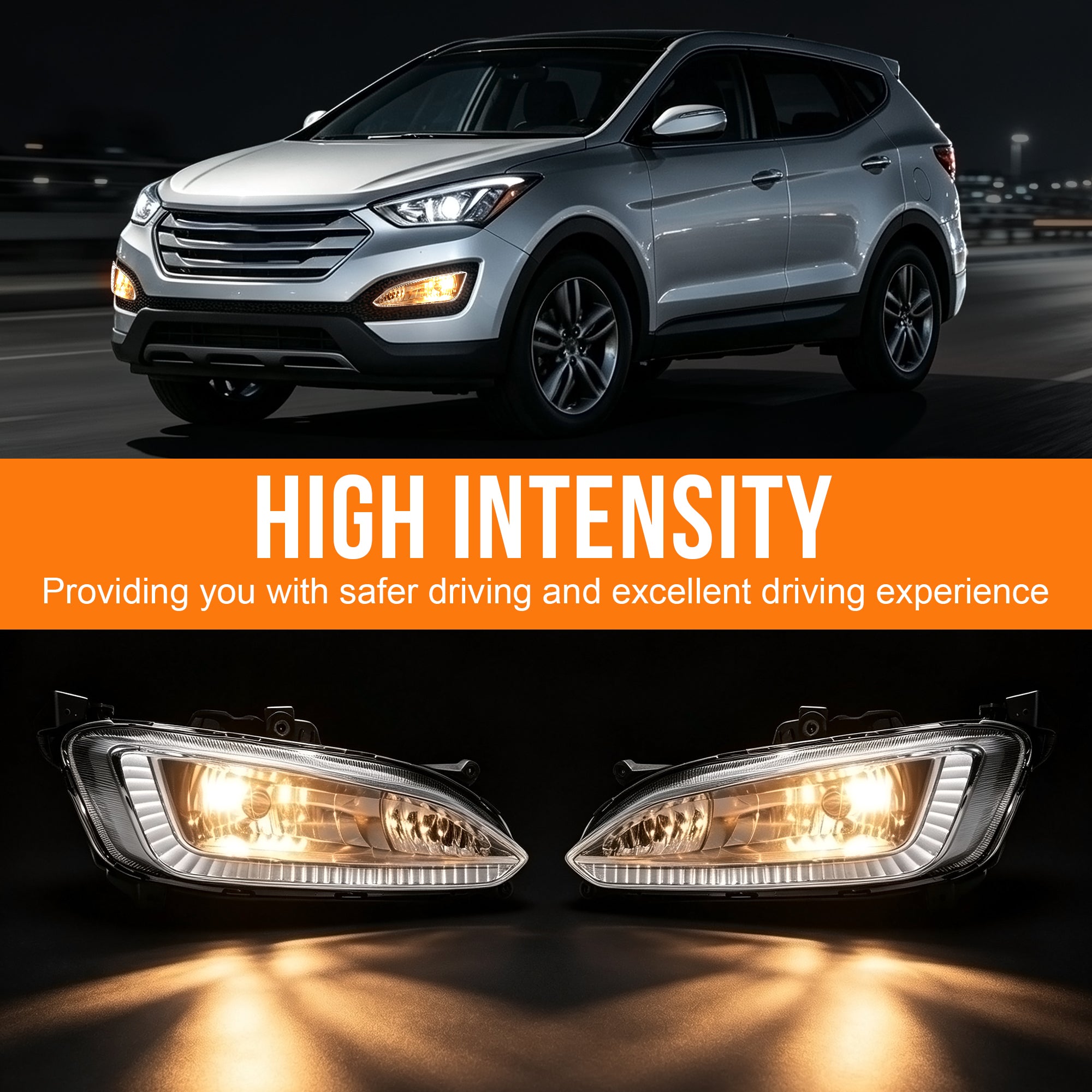 DOT Approved Fog Light for 2013–2016 Hyundai Santa Fe, Plug & Play, 1 Pair-2