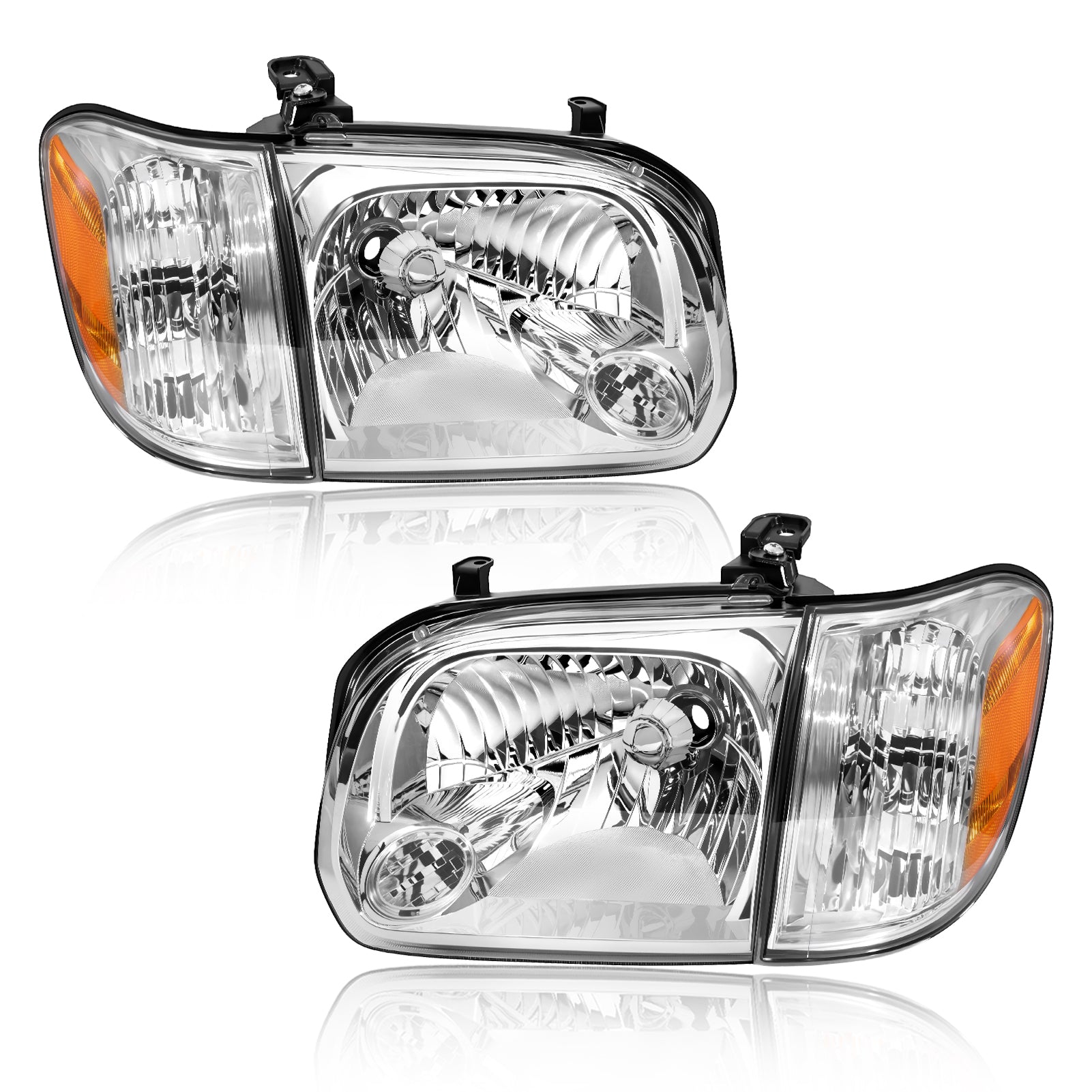 Halogen Headlight Assembly with Amber Reflector for 2005-2006 Toyota Tundra & 2005-2007 Sequoia 1 Pair Direct Fit-8