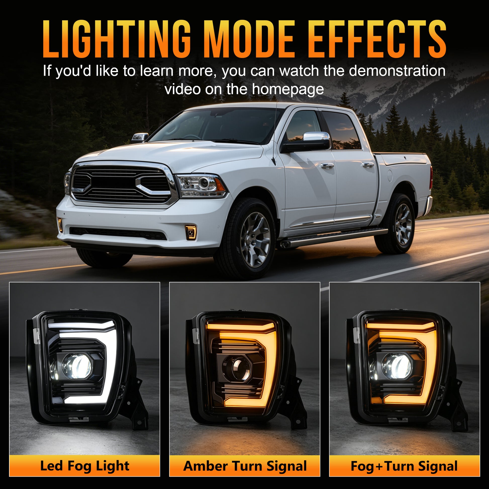 DOT Approved Sequential LED Fog Lights with Startup Animation for 2013-2018 Ram 1500 Clear Lens IP67 Waterproof Plug & Play 1 Pair-2