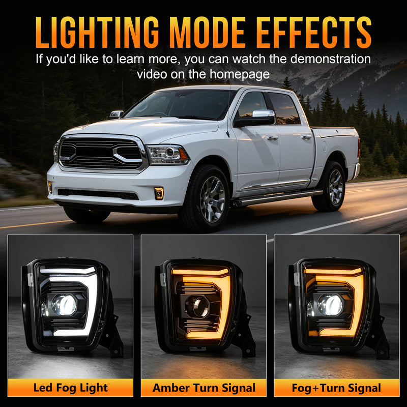 DOT Approved Sequential LED Fog Lights with Startup Animation for 2013-2018 Ram 1500 Clear Lens IP67 Waterproof Plug & Play 1 Pair-2