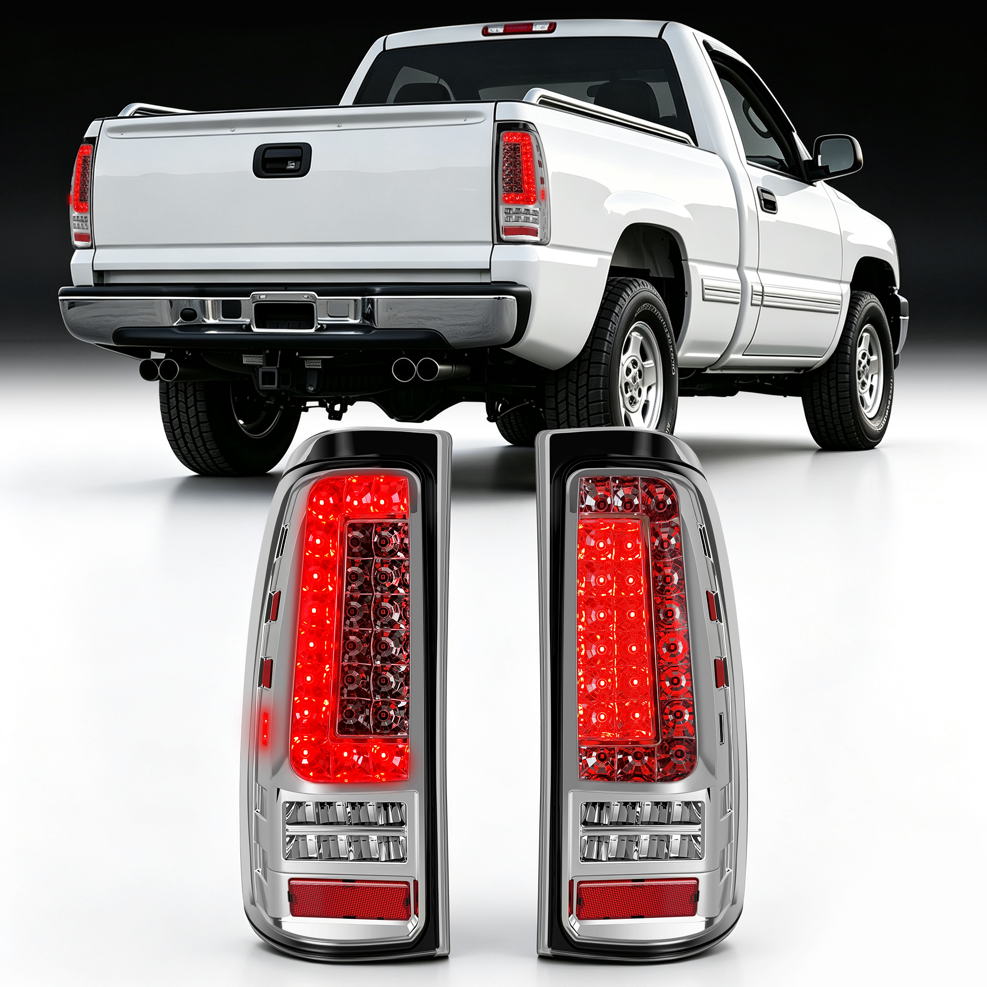 LED Tail Lights for 1999-2006 GMC Sierra & 1999-2002 Chevy Silverado Clear Lens Plug & Play