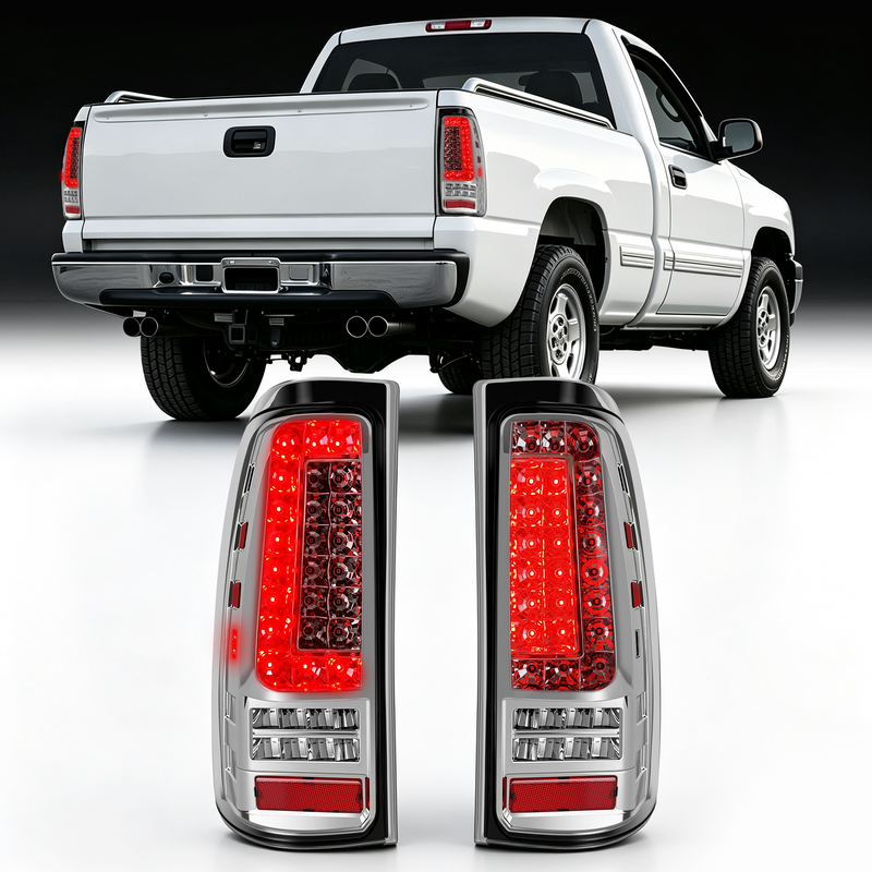 LED Tail Lights for 1999-2006 GMC Sierra & 1999-2002 Chevy Silverado Clear Lens Plug & Play-1