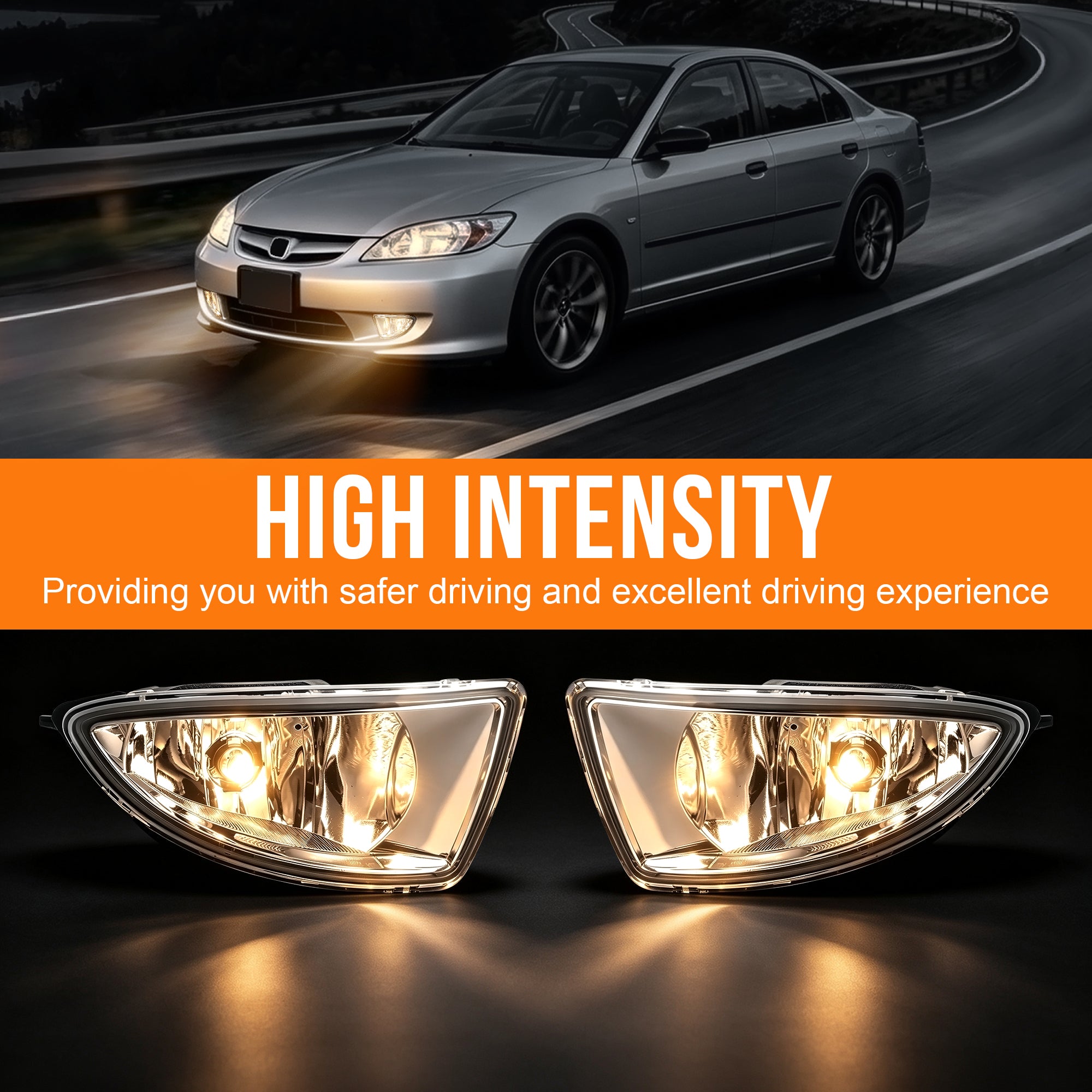 DOT Approved Halogen Fog Light for 2004–2005 Honda Civic Coupe & Sedan,  1 Pair
