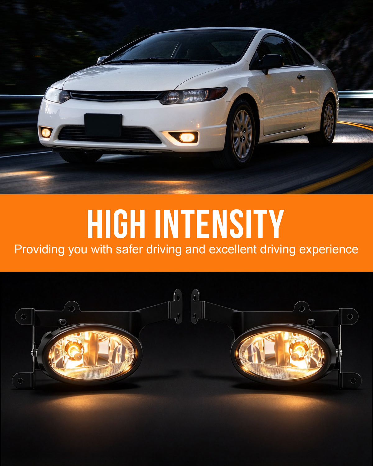DOT approved Fog Lights for 2006-2008 Honda Civic Coupe 2DR-2