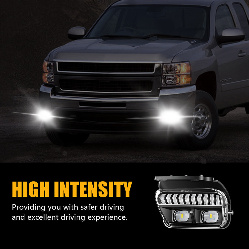 DOT Approved LED Fog Lights with White DRL & Amber Turn Signal for 2003-2006 Chevy Silverado & 2002-2006 Avalanche Clear Lens Plug & Play-5
