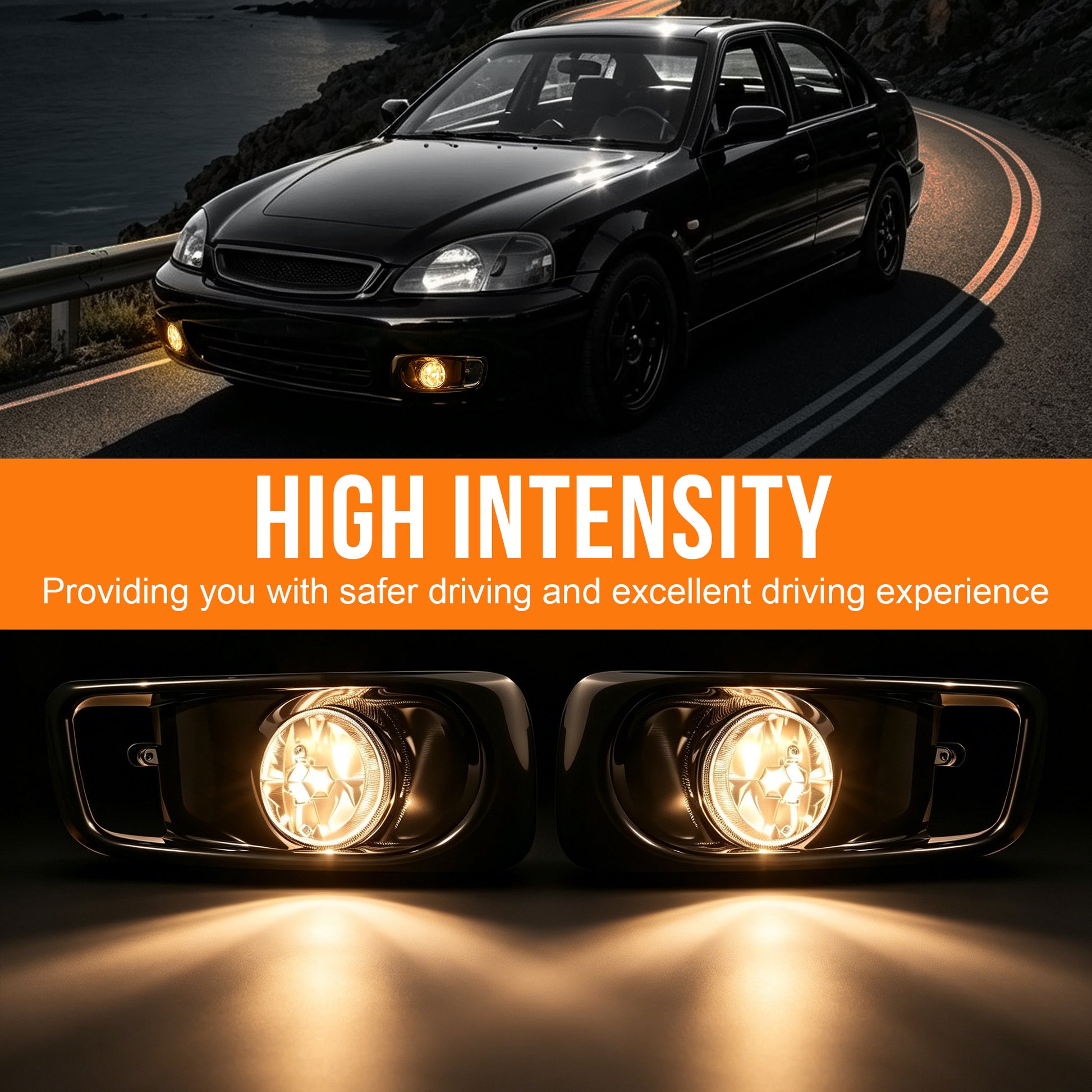 DOT Approved Fog Light for 1999–2000 Honda Civic, Plug & Play, IP67 Waterproof, 1 Pair-2