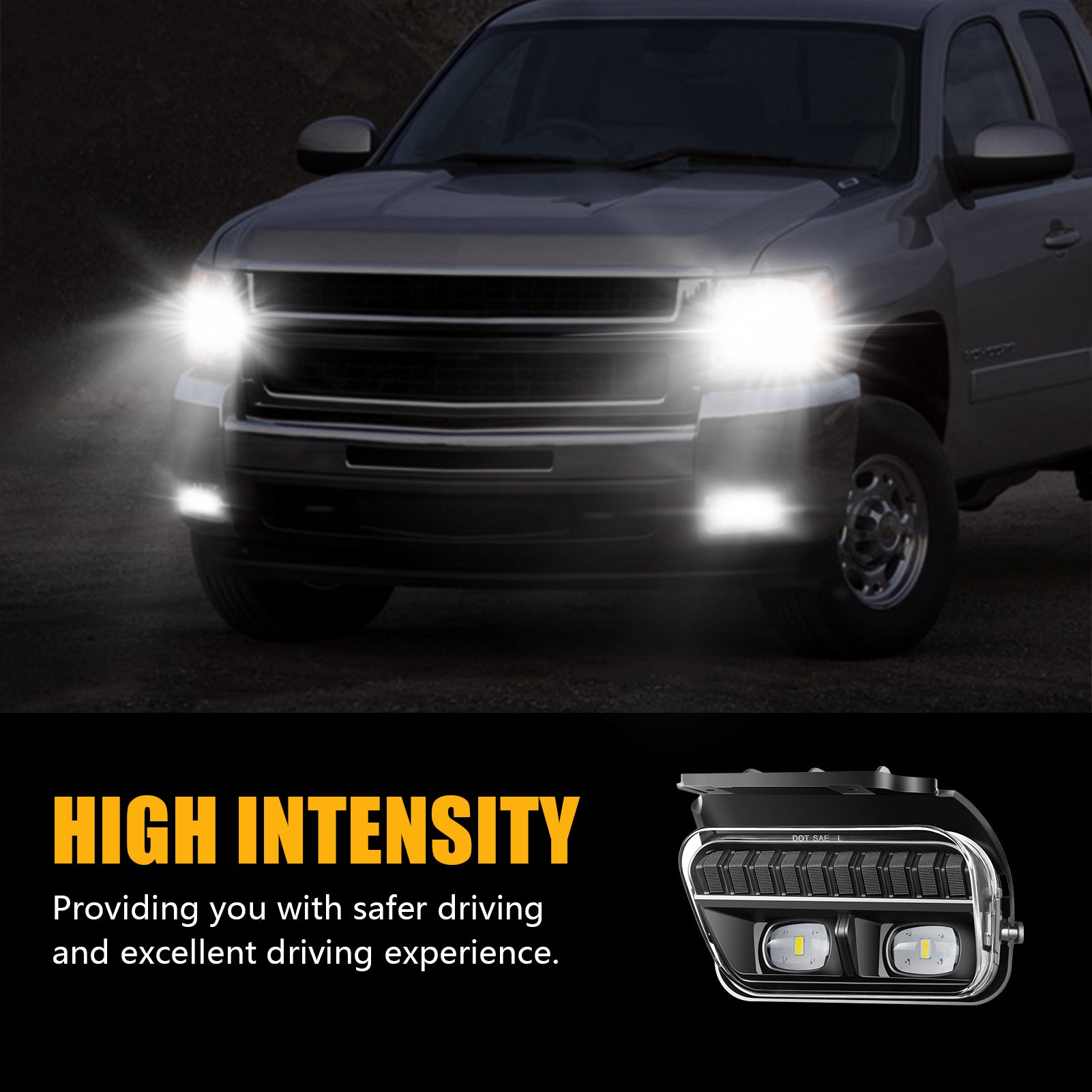 DOT Approved LED Fog Lights with Clear Lens for 2003-2006 Chevy Silverado & 2002-2006 Avalanche  Plug & Play-3