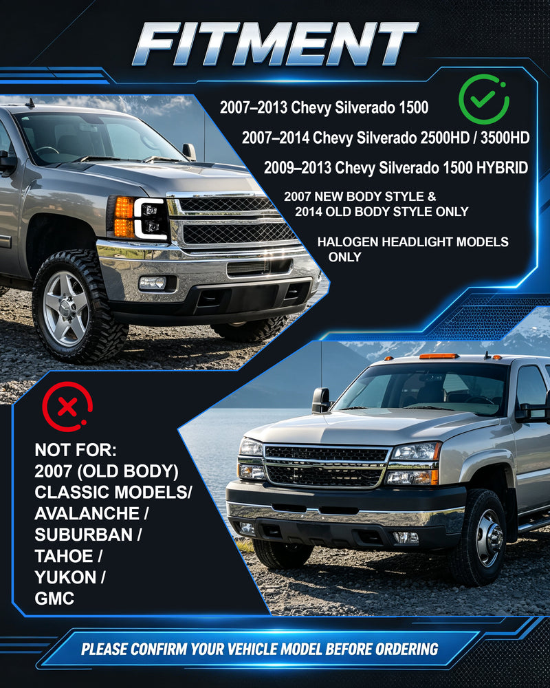 LED Dual Project Headlights Compatible with 2007-2014 Chevy Silverado-3
