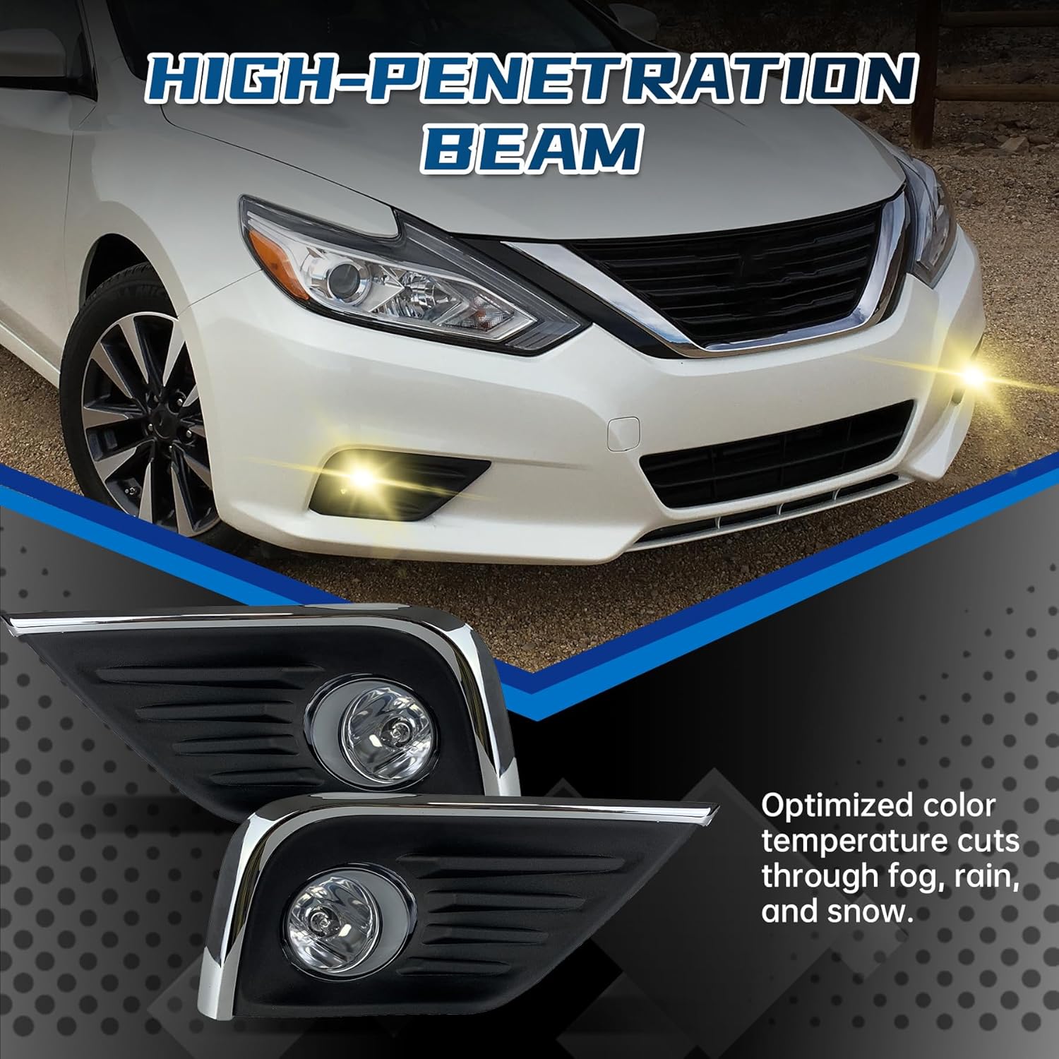 OKSIWA 2 Pcs Fog Lights Assembly Compatible With 2016 2017 2018 Altima Front Bumper Lights Driving Fog Lamps Halogen Bulbs w/Switch and Wiring Kit Clear Lens 1 Pair