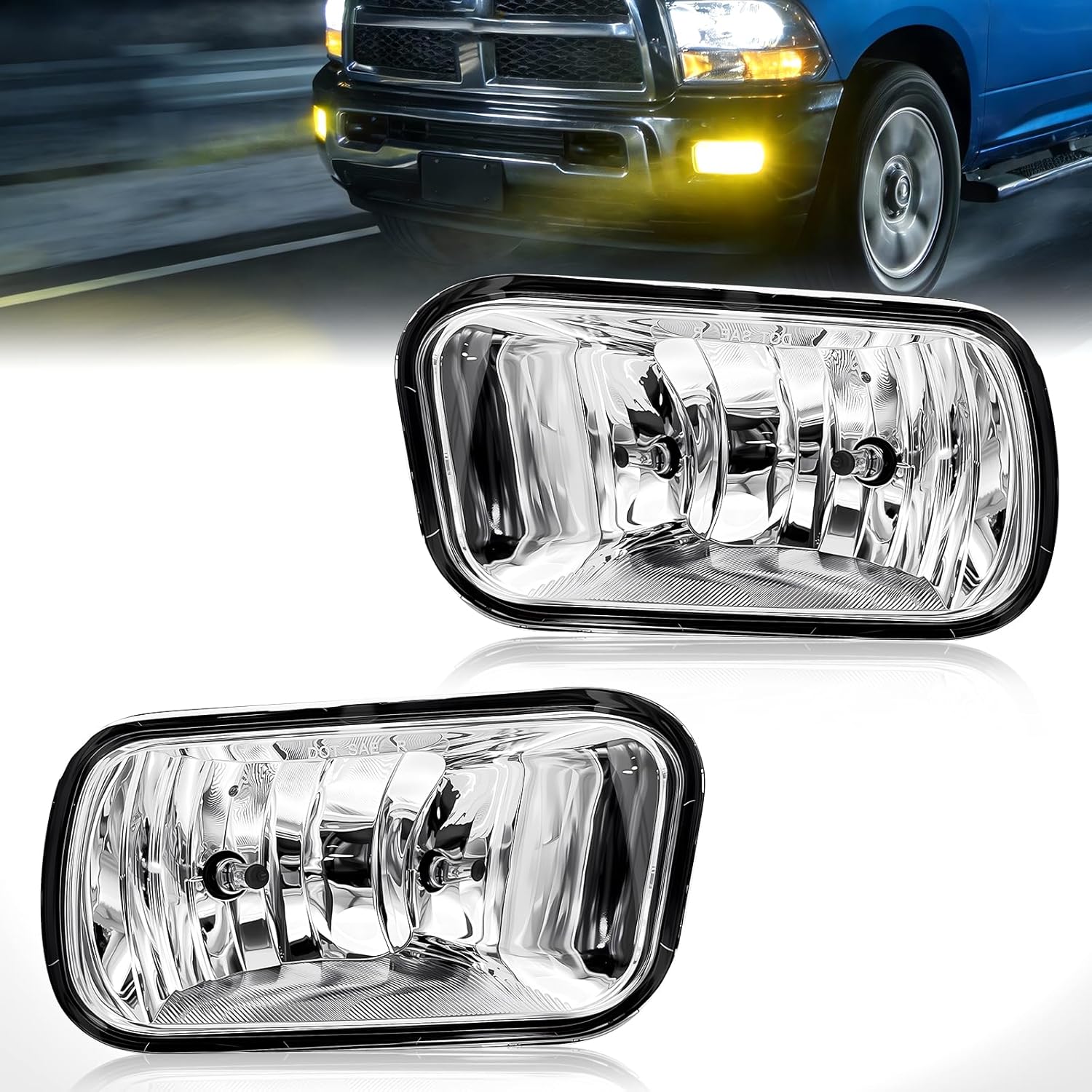 OKSIWA Fog Lights Compatible with 2009-2018 Dodge Ram 1500 2500 3500 Bumper Driving Fog Lamps Assemby With H10 12V 42W Halogen Bulbs W/O Bracket