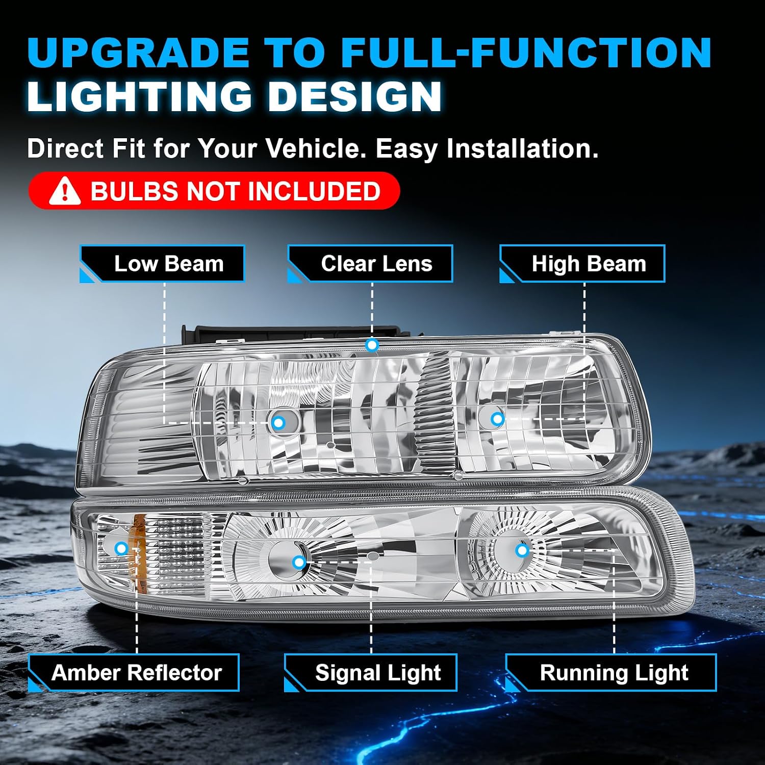 Headlight Compatible with 1999-2002 Chevy Silverado & 2000-2006 Tahoe/Suburban-4