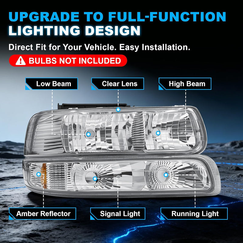 Headlight Compatible with 1999-2002 Chevy Silverado & 2000-2006 Tahoe/Suburban-4