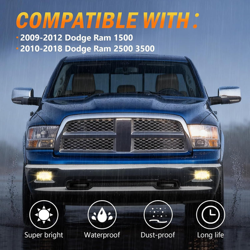 OKSIWA Halogen Fog Lights for Dodge Ram 1500 2009-2012,Dodge Ram 2500 2010-2018,Dodge Ram 3500 2012-2018 Pickup Truck Bumper Fog Lamps Replacement,Excluding Wiring Harness-3