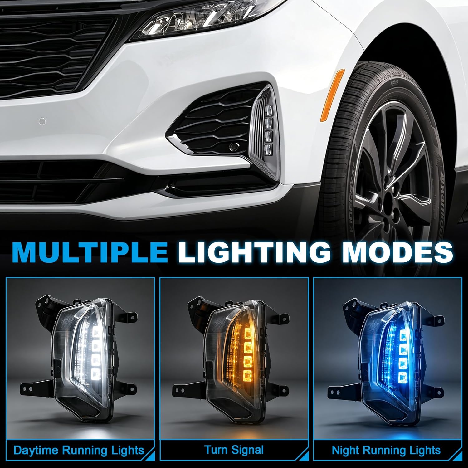 DOT Approved LED Fog Lights with DRL & Amber Turn Signal for 2022-2024 Chevy Equinox w/ Wiring Harness Plug & Play-2