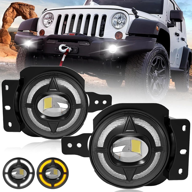 OKSIWA 4-Inch LED Fog Lights with DRL & Turn Signals - Compatible with 2019 2020 2021 2022 Jeep Wrangler JL & JT - Complete Jeep Wrangler Fog Lamp Replacement Kit (1 Pair)-1