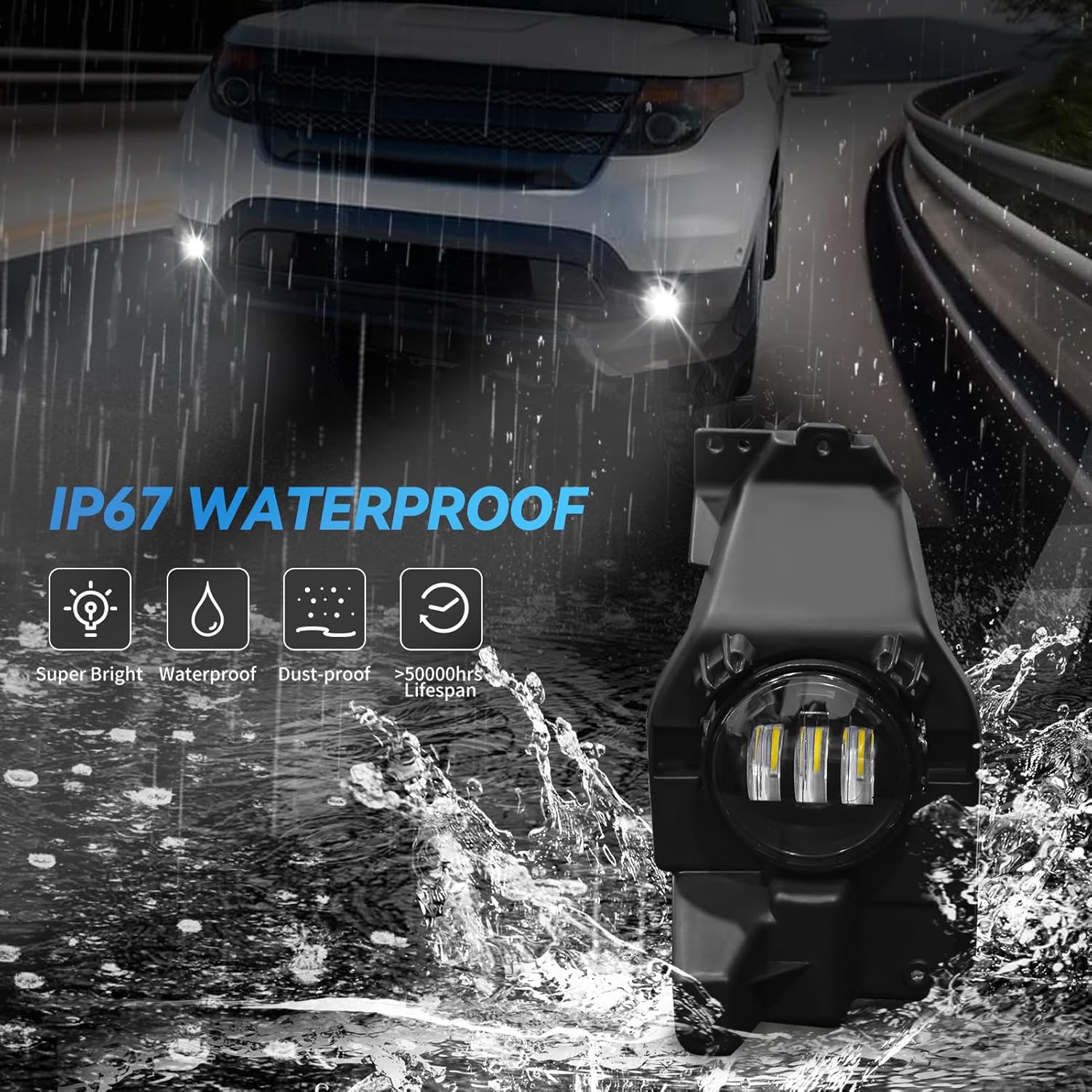 OKSIWA LED Fog Lights Assembly Compatible with 2013 2014 2015 Ford Explorer, Front Driving Fog Lamps Clear Lens Replacement Kit, DOT Certified - 1 Pair