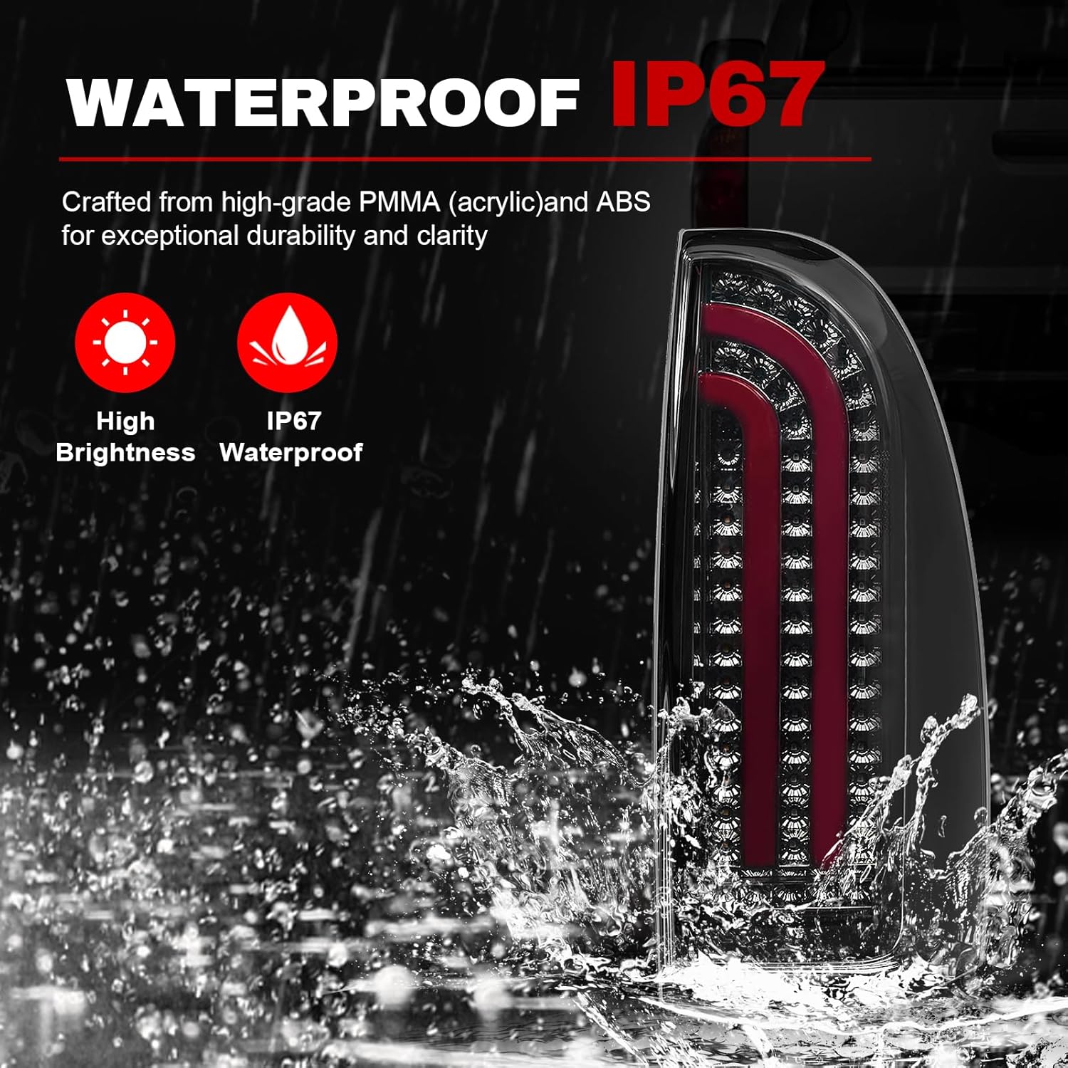 OKSIWA Dynamic Smoked LED Tail Lights for 2005-2015 Toyota Tacoma - Bright Brake, Turn Signal, Reverse Lights with Sequential Animation | IP67 Waterproof-5