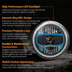 7" Halo LED Headlights with Sequential Turn Signal & DRL for 1976-2017 Jeep Wrangler CJ/TJ/JK-5