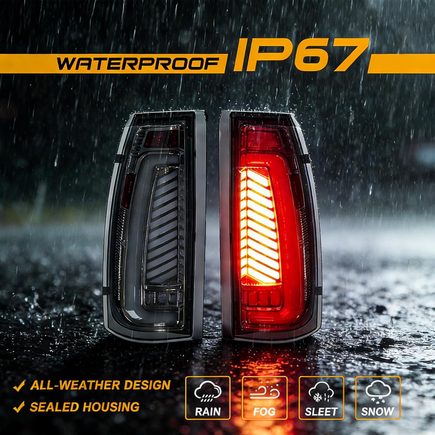 Animated Sequential Smoked LED Tail Lights for 1988-1998 Chevy GMC C/K Sierra, 92-99 Suburban Yukon, 95-99 Tahoe,Blazer,Cadillac Escalade Plug & Play-6