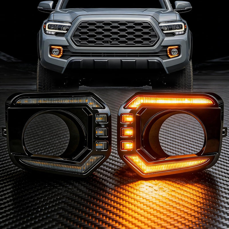 OKSIWA LED DRL Lights Assemblies for 2016–2023 Toyota Tacoma Limited/SR/SR5/Trail Edition, DRL with Dynamic Startup Animation & Flowing Amber Turn Signal, Front Bumper, 1 Pair（Smoked）-2