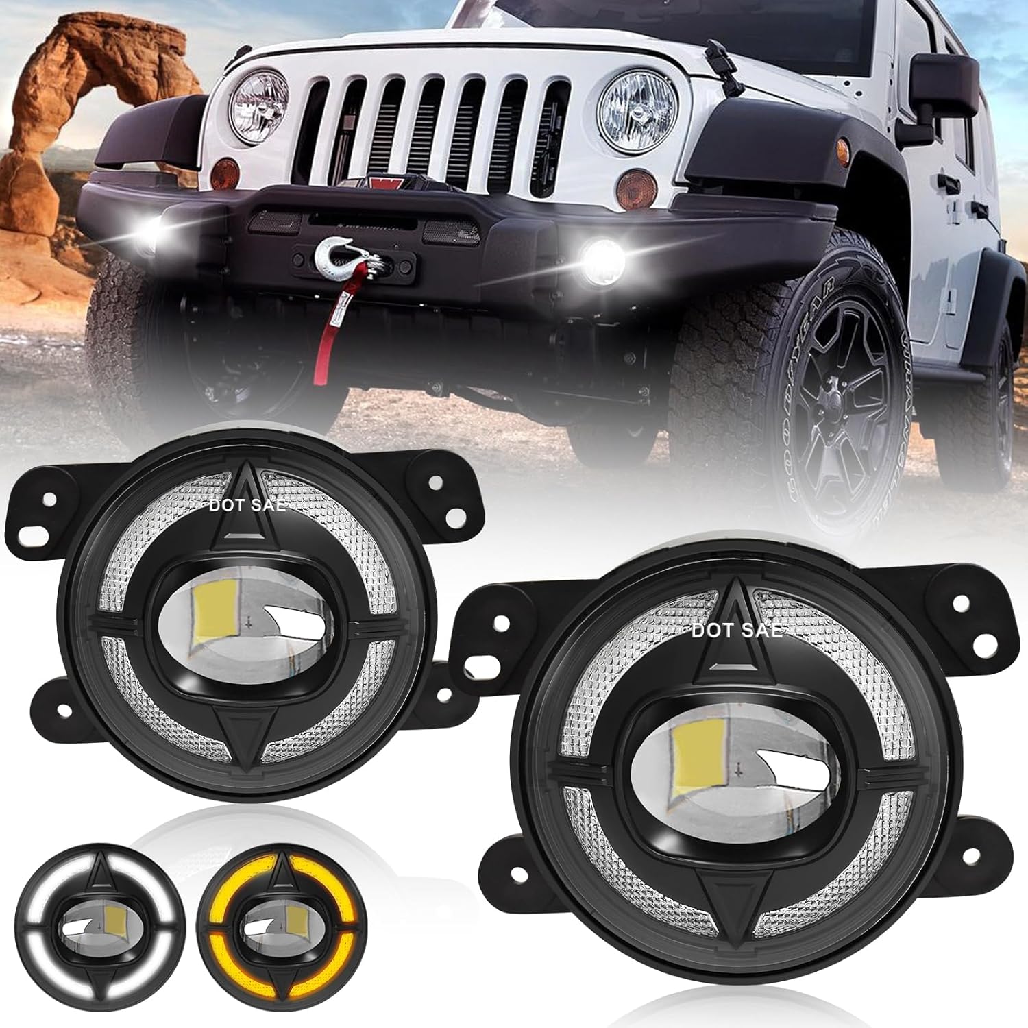 OKSIWA 4-Inch LED Fog Lights with Integrated DRL & Turn Signals - Perfect Fit for 2007-2018 Jeep Wrangler JK - Complete Jeep Wrangler Fog Lamp Replacement Kit (1 Pair)