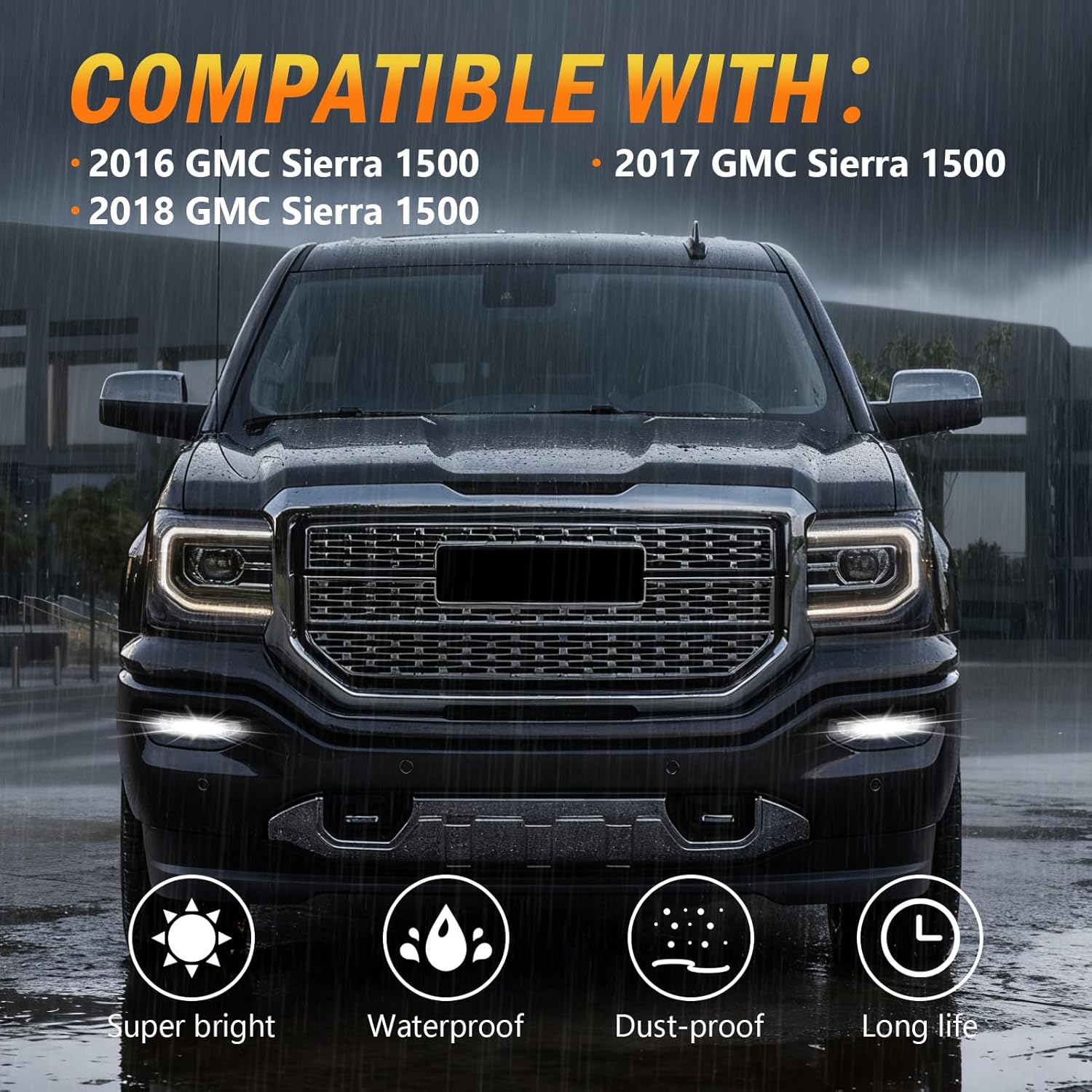 DOT Approved LED Fog Lights with Clear Lens for 2016-2018 GMC Sierra 1500 Plug & Play-6