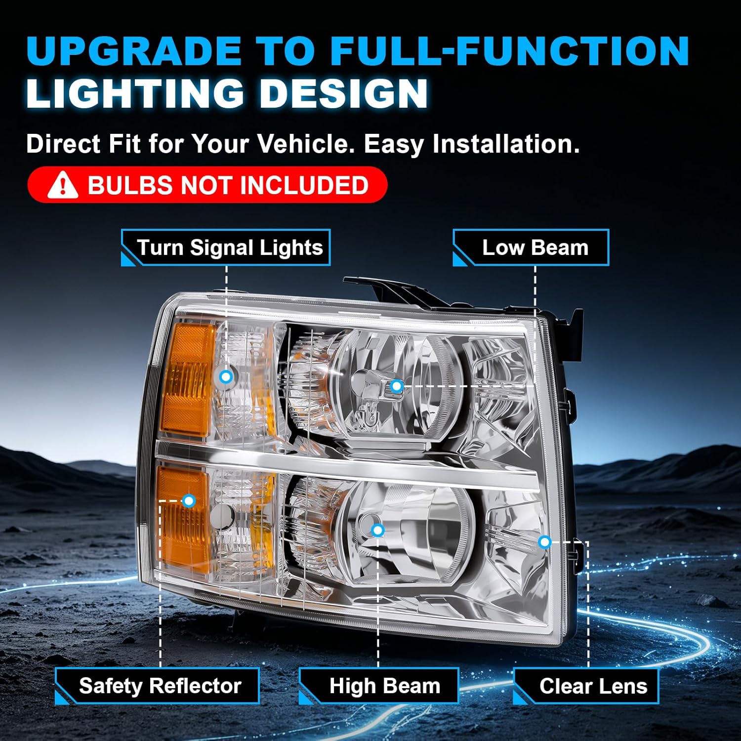 Headlight for 2007–2013 Chevy Silverado 1500 & 2007–2014 Silverado 2500HD / 3500HD-4