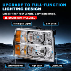 Headlight for 2007–2013 Chevy Silverado 1500 & 2007–2014 Silverado 2500HD / 3500HD-4