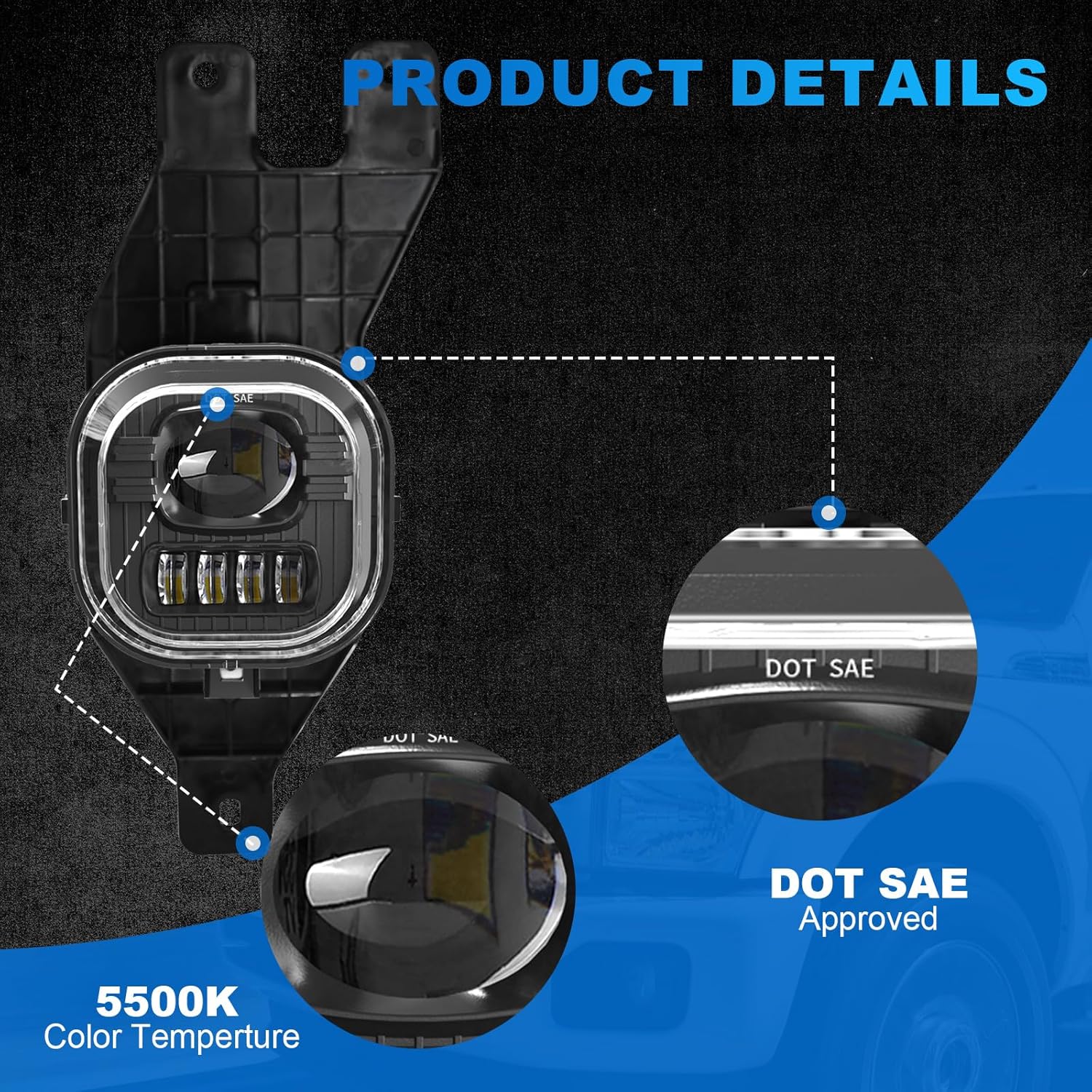 OKSIWA Led Fog Lights Compatible With 1999-2004 Ford F250 F350 Super Duty, 2001-2004 Excursion Front Driving Fog Lamps Assembly Clear Lens, DOT Certified - 1 Pair