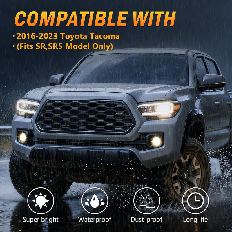 OKSIWA Halogen Fog Lights,Compatible with 2016-2023 Toyota Tacoma(Fits SR,SR5 Model Only), Front Bumper Driving Light, with Wiring Harness, Switch,Easy to Install (Black Bezels)-2