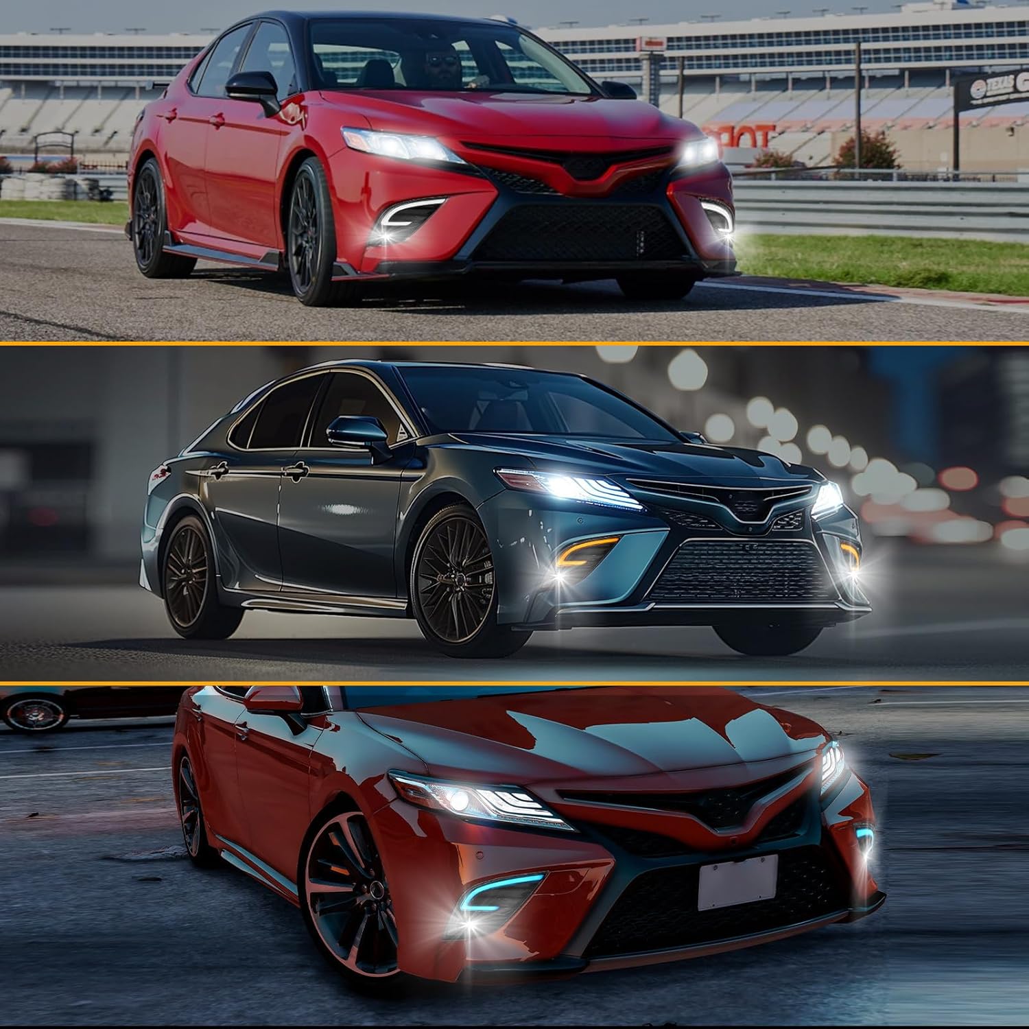 OKSIWA LED Fog Light with 3-Colors Day Running Light Compatible with 2018 2019 2020 Toyota Camry SE/XSE/TRD,Amber Turn Signal light, Blue light for Night,Front Bumper Fog Lamp Replacement Kit