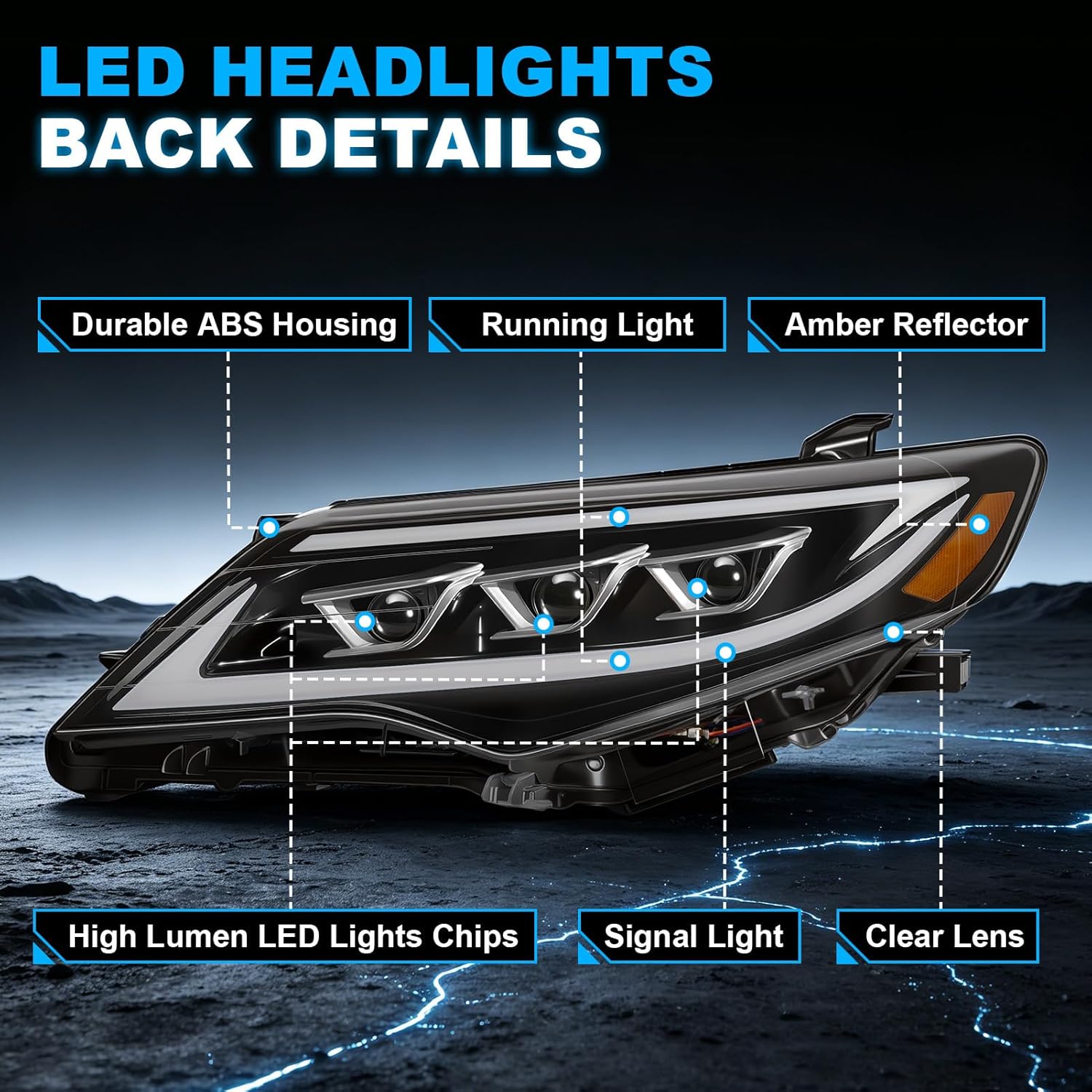 LED Projector Headlights with Startup Animation & Sequential Turn Signal for 2012-2014 Toyota Camry XV50 DRL High Low Beam Clear Lens Waterproof Plug & Play 1 Pair-3